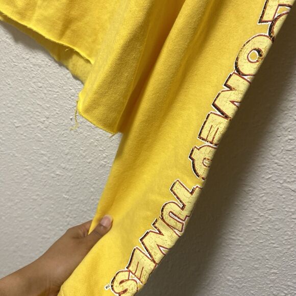 looney tunes large cropped sweater yellow l crew neck 90s Retro 80s Y2k r1 - Picture 8 of 11
